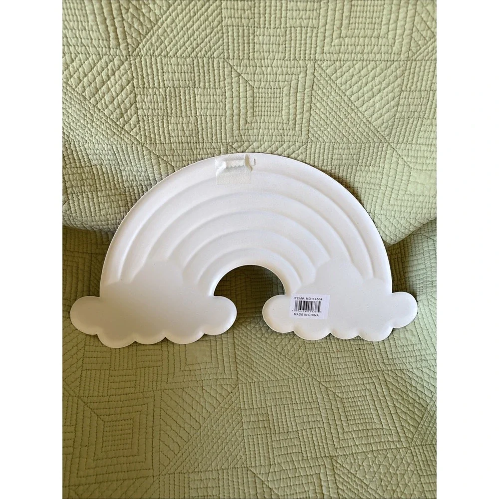 Rainbow & Clouds Primary Colors Metal Wall Decoration w Hanger 15 X 8
